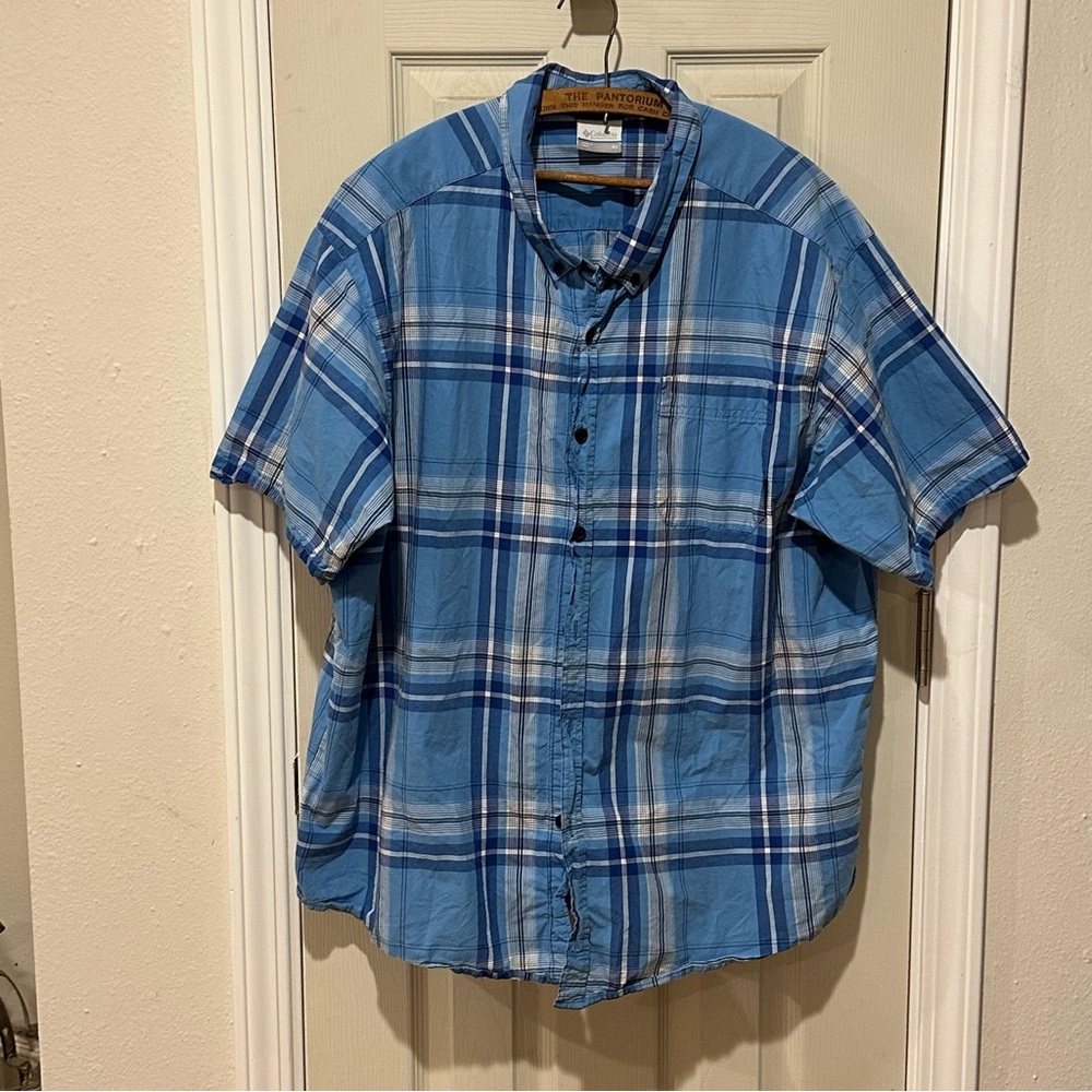 Columbia‎ Sportswear Men’s 2X Blue Plaid Button Up Short Sleeve Collared  Shirt